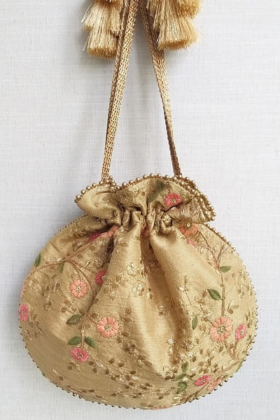 Gold embroidered potli bag
