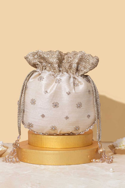 Beige embroidered potli bag
