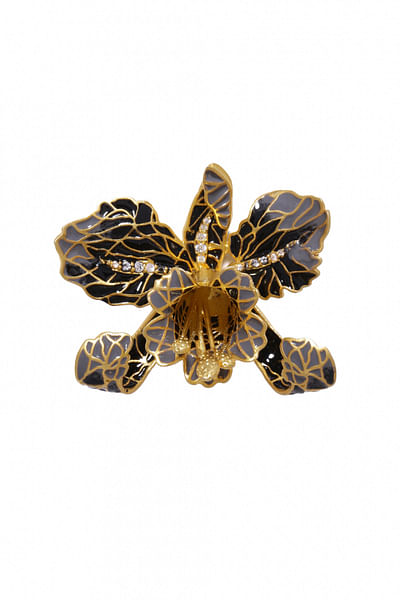 Black and grey orchid brooch