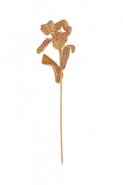 Gold orchid flower lapel pin