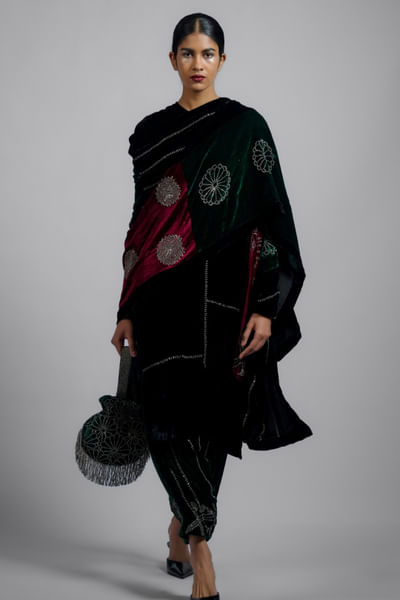 Emerald bead embellished velvet bag
