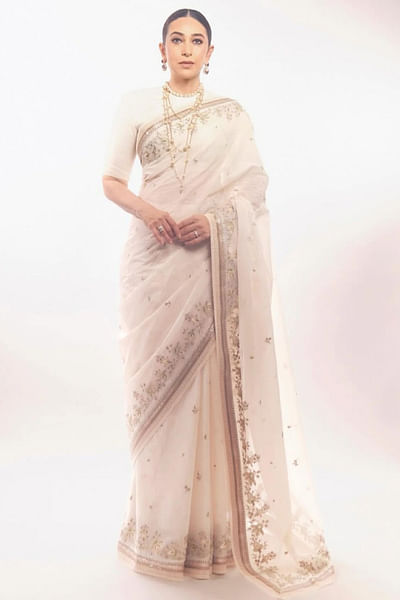 Ivory embroidered sari set