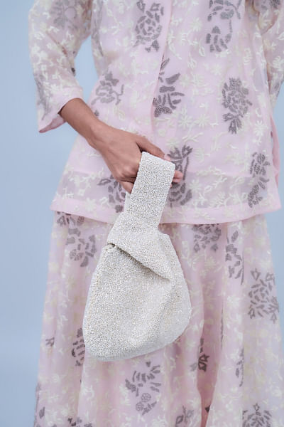 Ecru bead embellished handbag