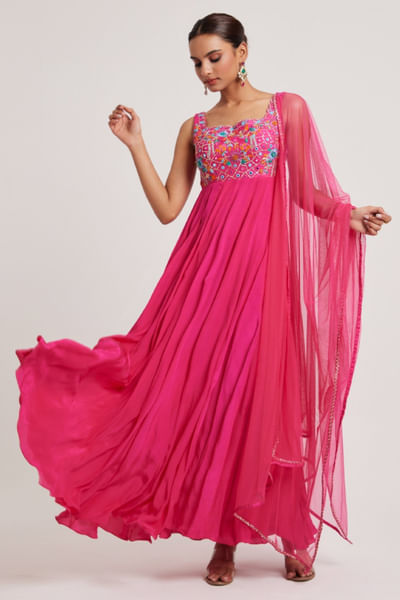 Pink embroidered anarkali set