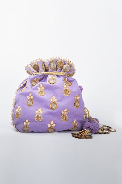 Purple embroidered potli bag