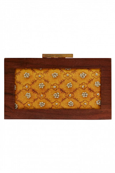 Mustard yellow embroidered clutch