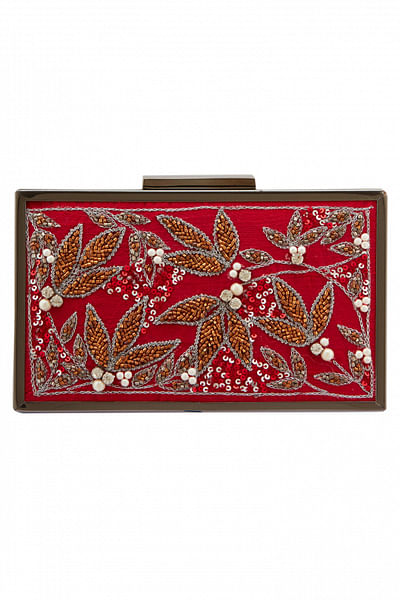Red floral embroidered clutch