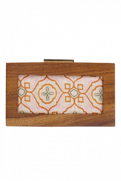 Wooden clutch with printed fabric detailing