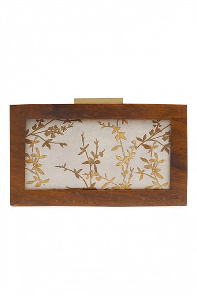 Bird printed clutch with wooden frame