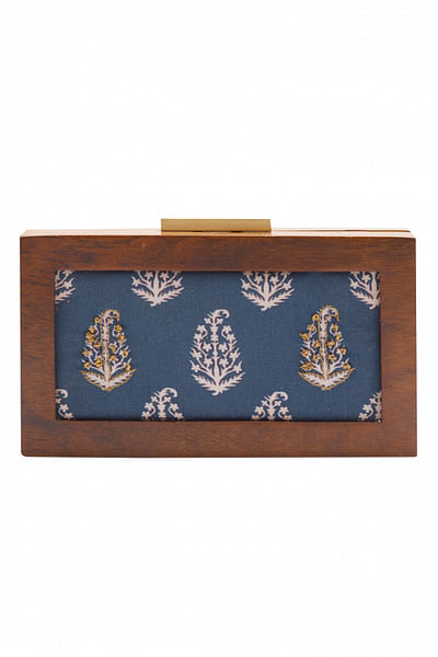 Wooden clutch with block print fabric detailing
