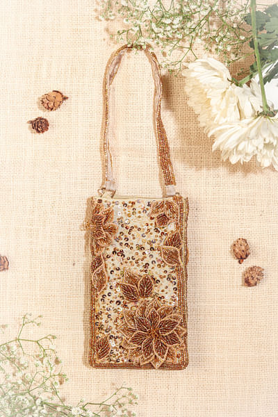 Golden embroidered pouch