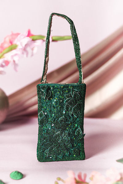 Emerald embellished pouch