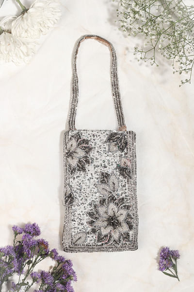 Silver embellished pouch