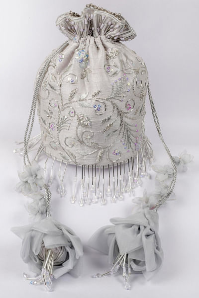 Silver embroidered potli