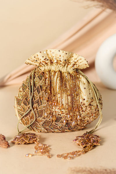 Golden embroidered potli bag