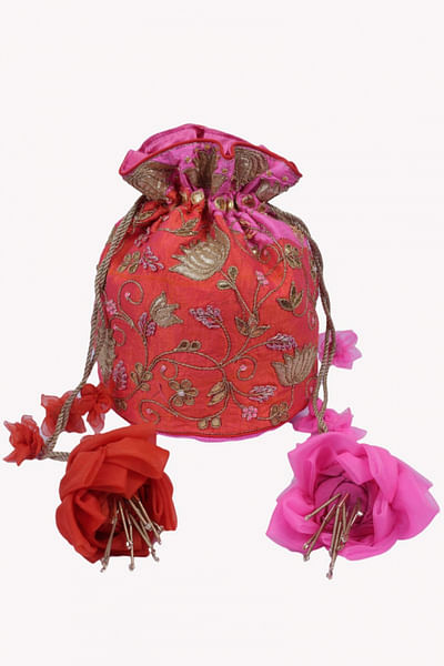 Fuschia embroidered potli