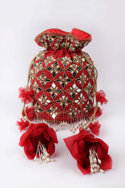 Red embellished potli