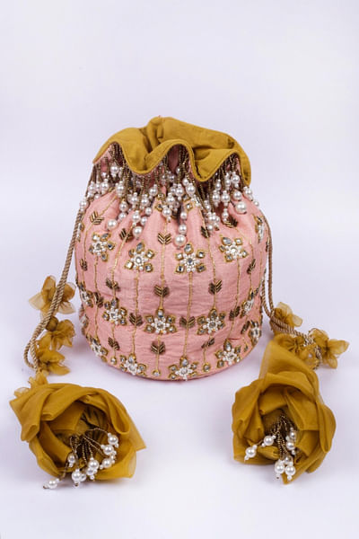 Pink embroidered potli