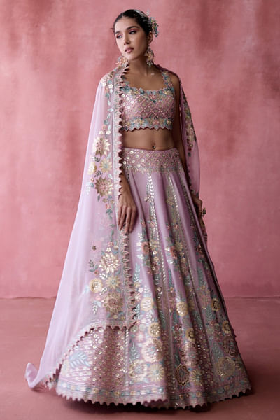 Purple floral patchwork-embroidery lehenga set