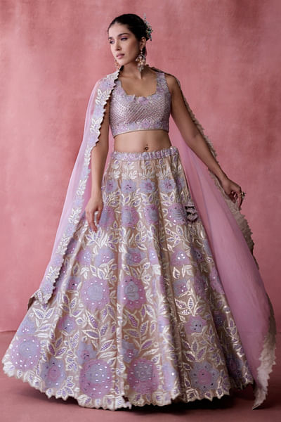 Champagne floral patchwork lehenga set