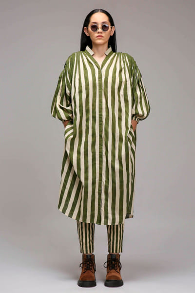 Off white and green stripe printed tunic