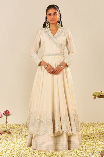 Ivory embroidered angrakha anarkali and skirt