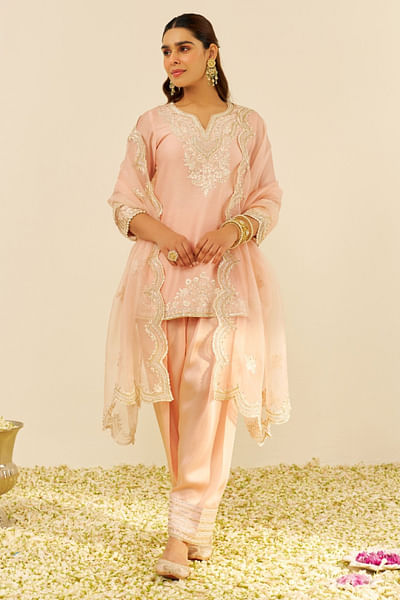 Rose parsi embroidery short kurta set