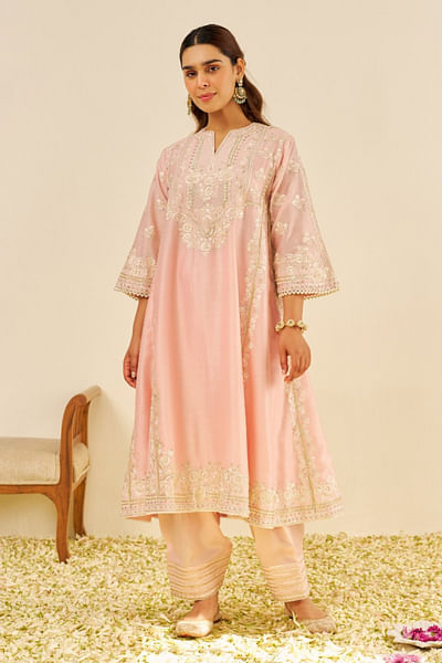 Blush pink parsi embroidered choga kurta set
