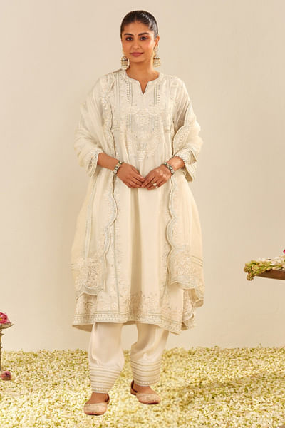 Daisy ivory parsi embroidery choga kurta set