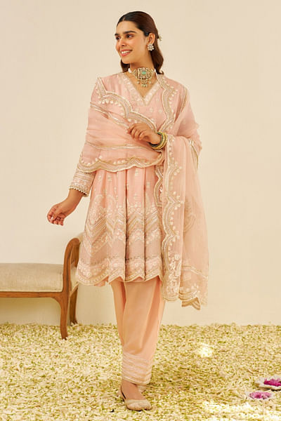 Rose parsi gara embroidery short anarkali set