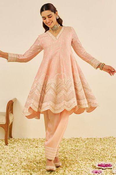 Rose parsi gara embroidered short anarkali set