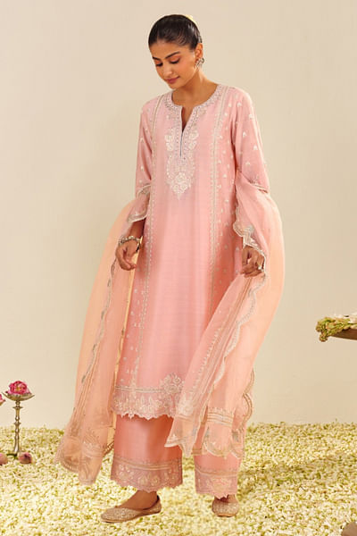 Blush pink parsi gara embroidery kurta set