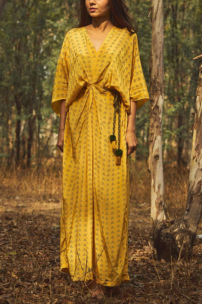 Yellow printed kaftan dress