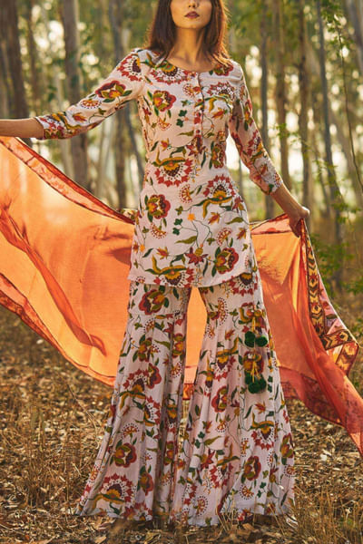 Grey printed gharara set