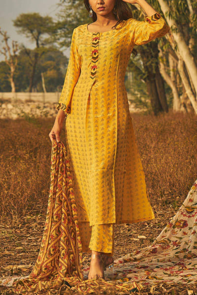 Yellow natural crepe kurta set