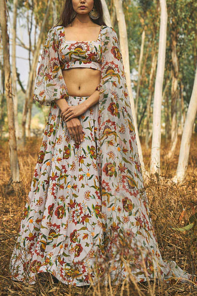 Grey printed lehenga set