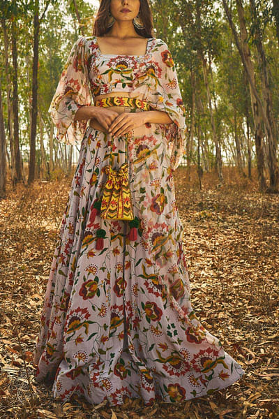 Grey printed lehenga set
