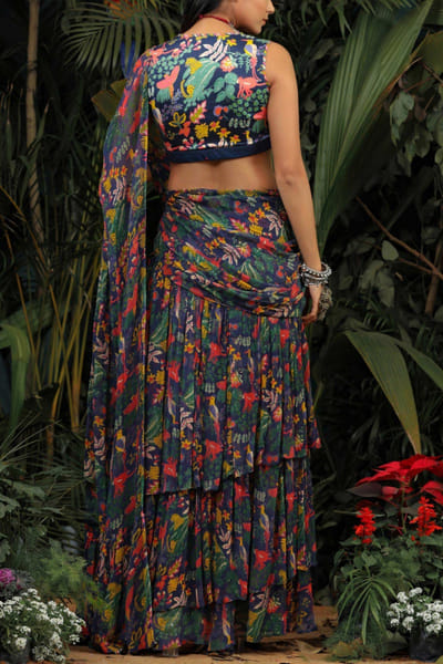 Baise Gaba Blue printed sari set BAIBGVS14