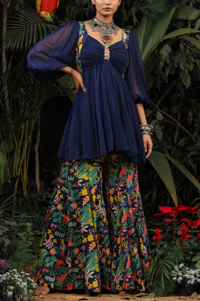 Blue top and gharara set