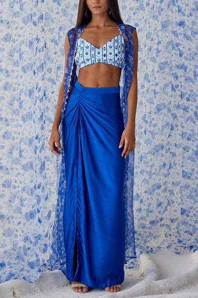 Blue draped skirt and crop top