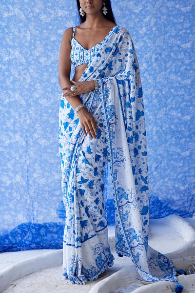 Printed cotton georgette sari