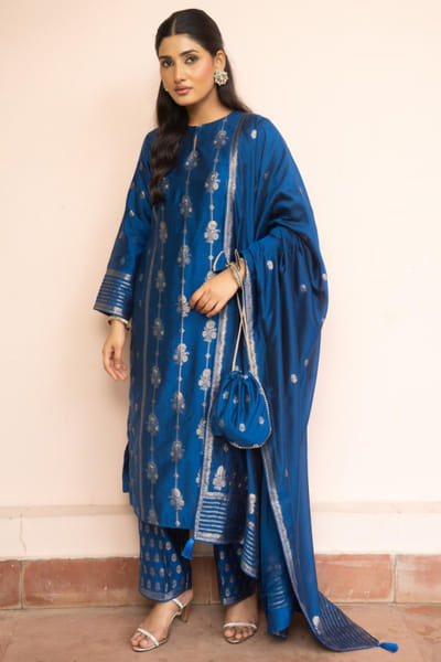 Royal blue zari gota kurta set