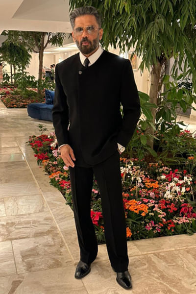 Black silk bandhgala set