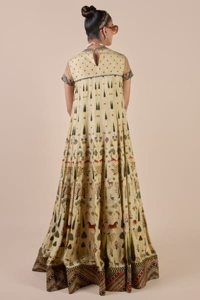 JJV.Kapurthala By JJ Valaya Beige flora and fauna printed anarkali JJVJUL25D231485