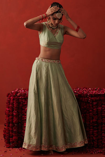 Pista green sequin embroidered lehenga set