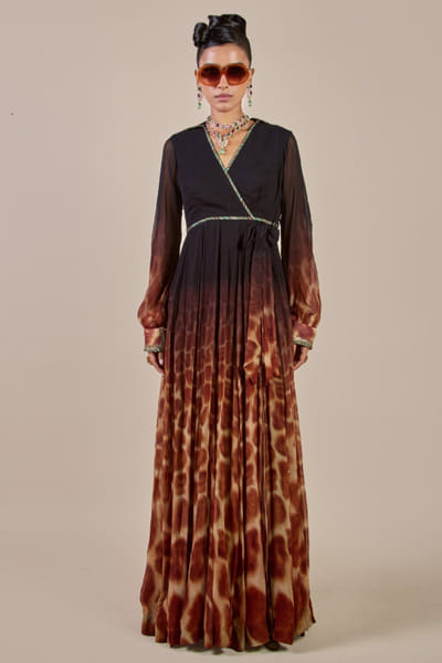 Brown and black giraffe ombre print anarkali
