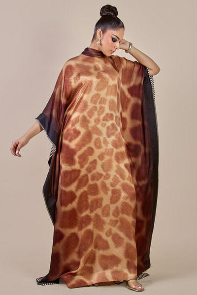 Brown giraffe print kaftan