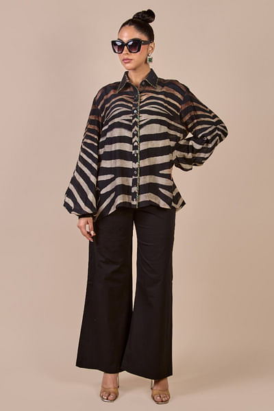 Black and ivory zebra printed shirt