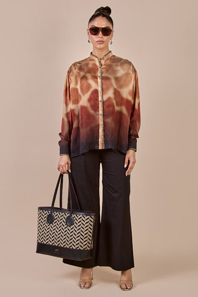 Brown giraffe printed shirt
