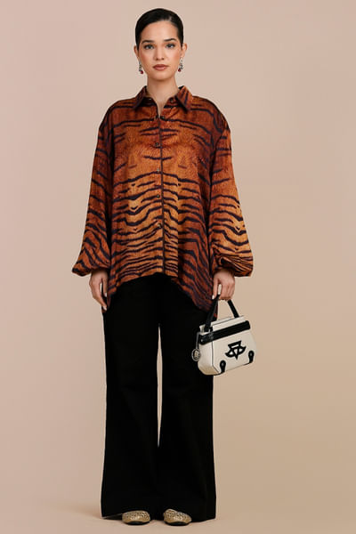 Brown tiger printed long top